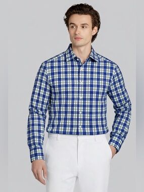 Egara Blue and White Plaid Men's Shirt